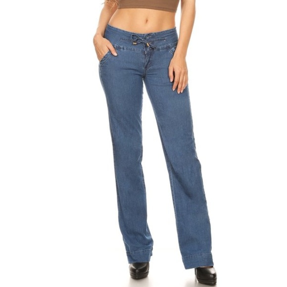 Flare Chambray Jeans Medium blue pants - Picture 1 of 5
